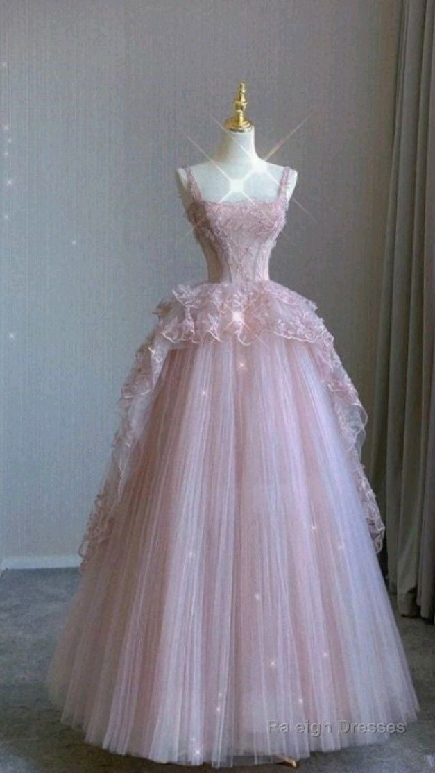 Modest Ball Gown Straps Pink Tulle Prom Dresses 22Th Birthday Outfit Main image