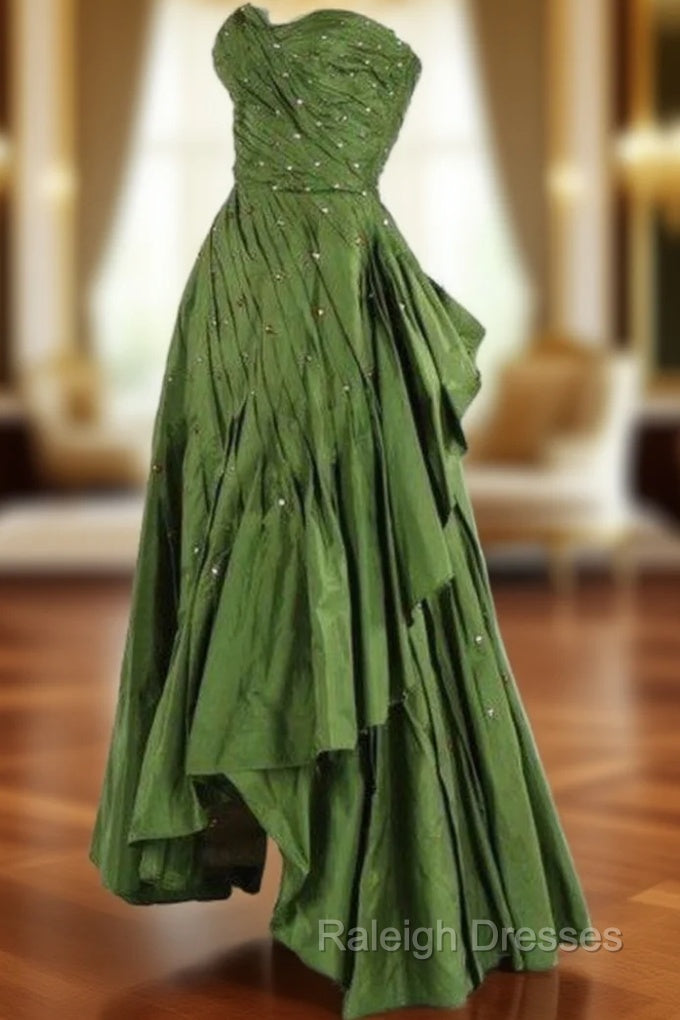 Modest Ball Gown Sweetheart Green Satin Long Evening Dress Party Dress Formal Dress Prom Dresses Main image