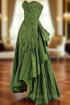 Modest Ball Gown Sweetheart Green Satin Long Evening Dress Party Dress Formal Dress Prom Dresses