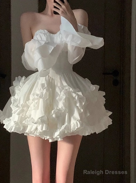 Modest Ball Gown Sweetheart White Satin Floral Holiday Dress Birthday Dresses Birthday Outfits Main image