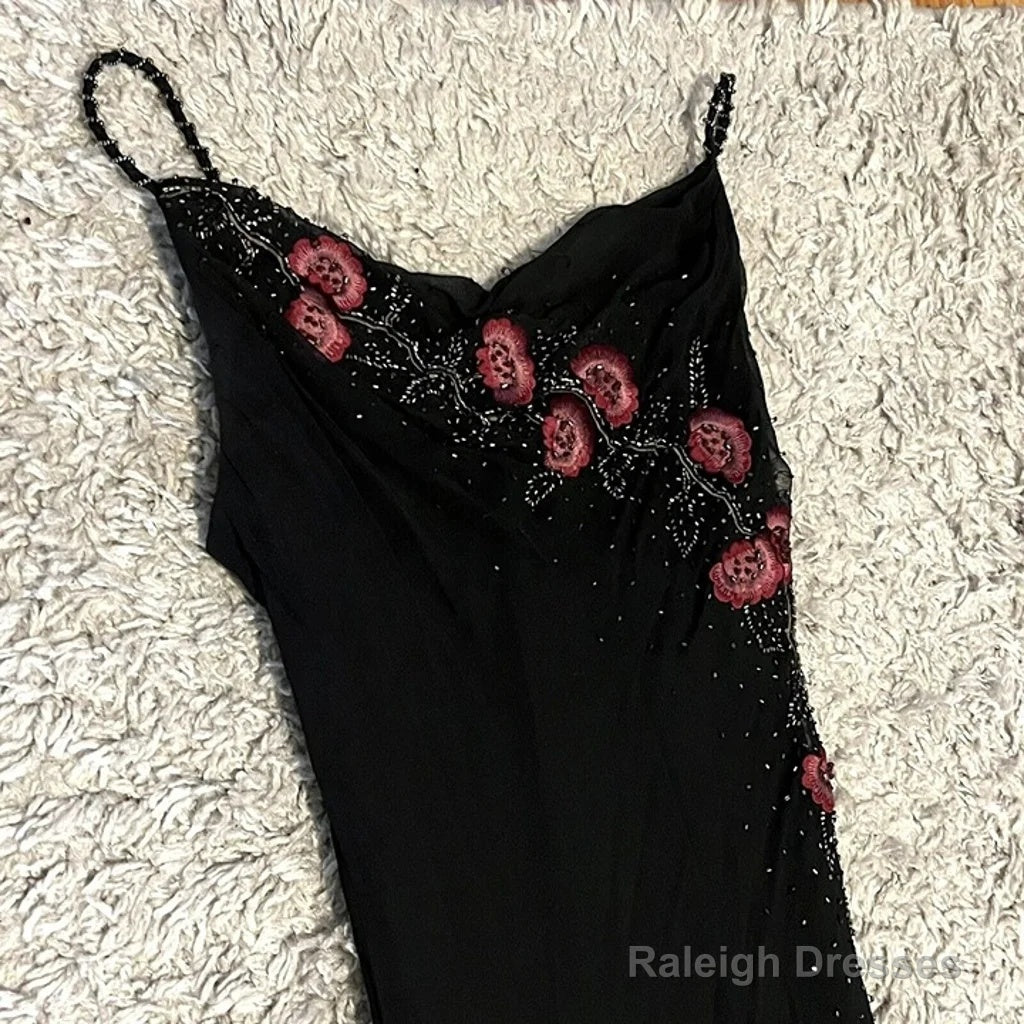 Modest Black Long Prom Dresses With Flowers 22Th Birthday Outfits