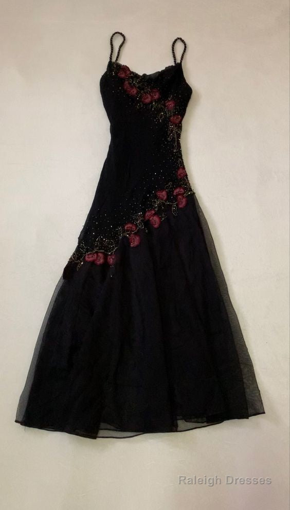 Modest Black Long Prom Dresses With Flowers 22Th Birthday Outfits Main image