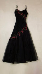 Modest Black Prom Dress Long With Flowers 22Th Birthday Outfits