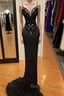 Modest Black Spaghetti Strap Mermaid Satin Prom Dress Long Prom Dresses