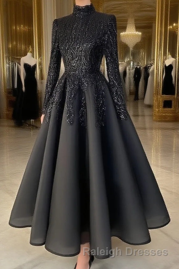 modest blue prom dresses lace emroidery evening dress Main image