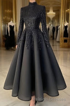 modest blue prom Dress lace emroidery Prom Dresses