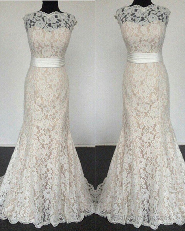 Modest High Neck Lace Mermaid Wedding Dresses Bow Back Secondary image