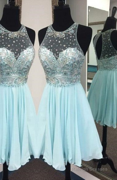 Modest Jewel Sleeveless Short Chiffon Homecoming Dress With Beaded