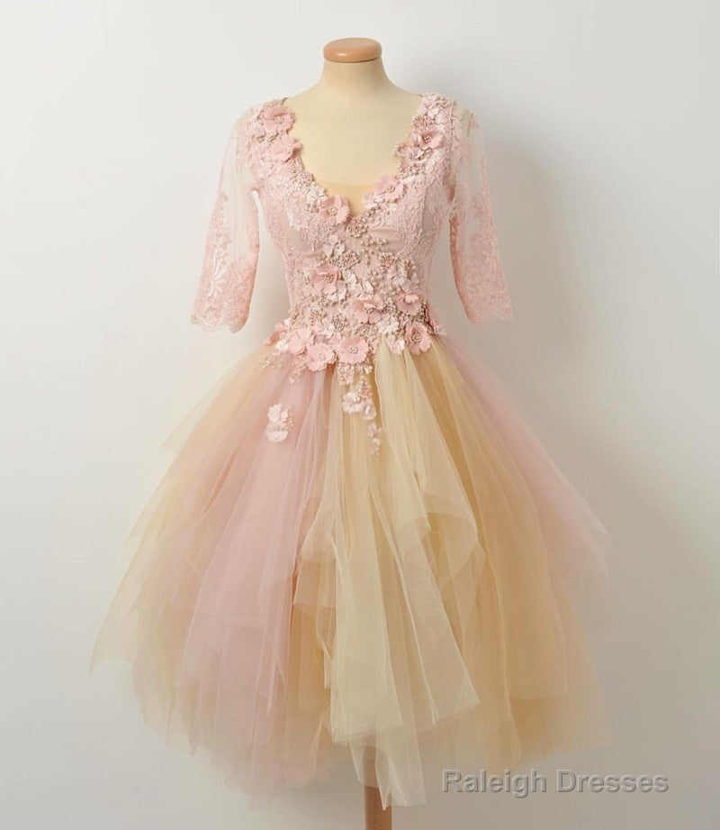 Modest Lace 3/4 Sleeves Tulle Prom Homecoming Dresses Short Main image