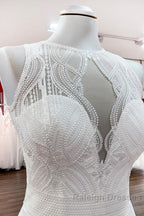 Modest Long A Line Chiffon Jewel Appliques Open Back Wedding Dresses