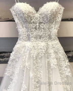 Modest Long A Line Sweetheart Lace Tulle Wedding Dresses