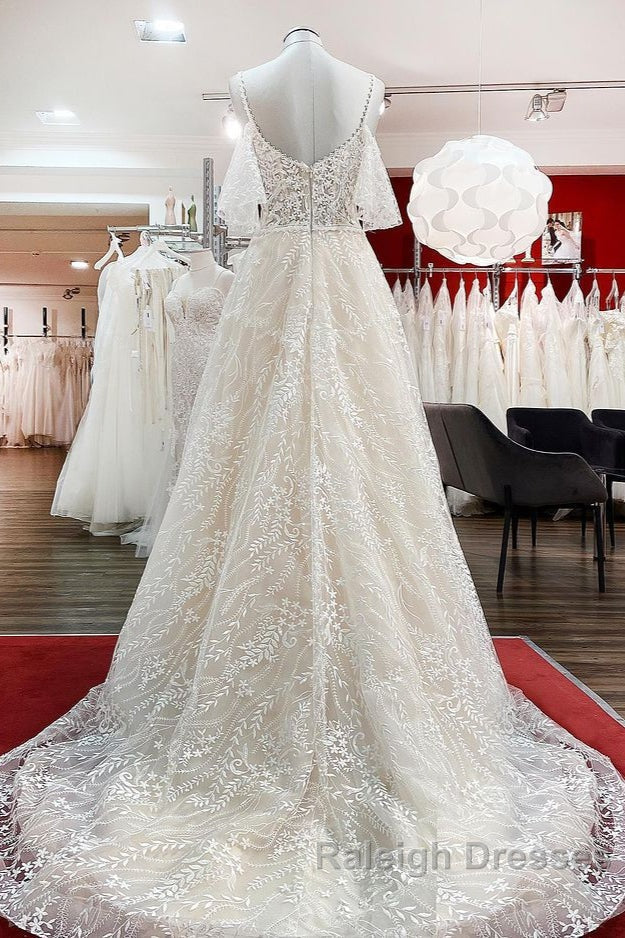 Modest Long A Line Sweetheart Tulle Lace Appliques Wedding Dresses with Sleeves Secondary image