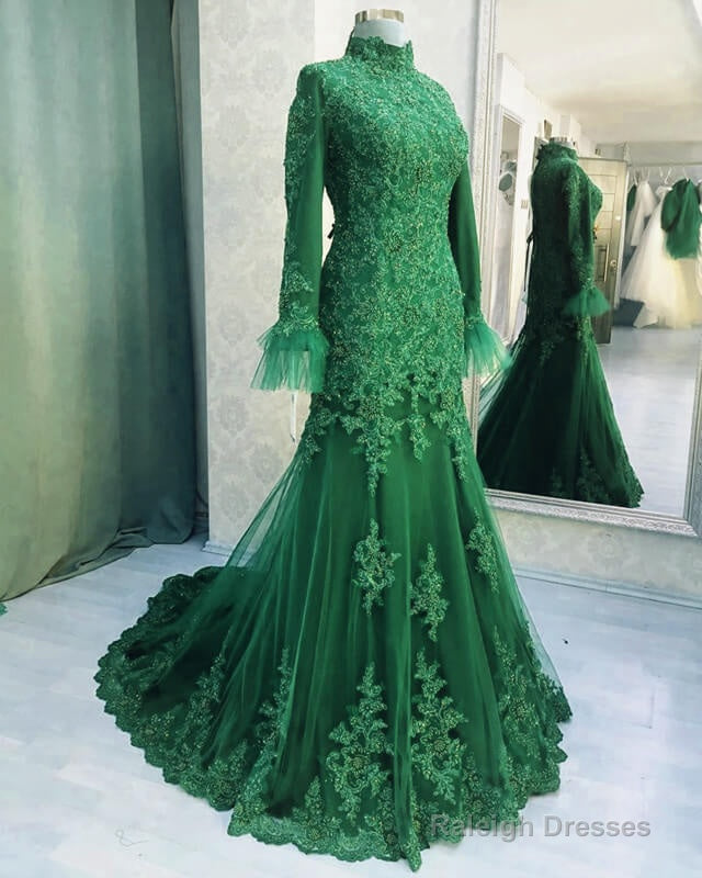 Modest Long Sleeve Lace Mermaid Dresses