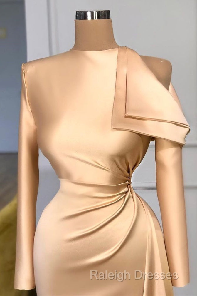 Modest Long Sleeves Ruched Mermaid Prom Dresses With Cool Shoudler Secondary image