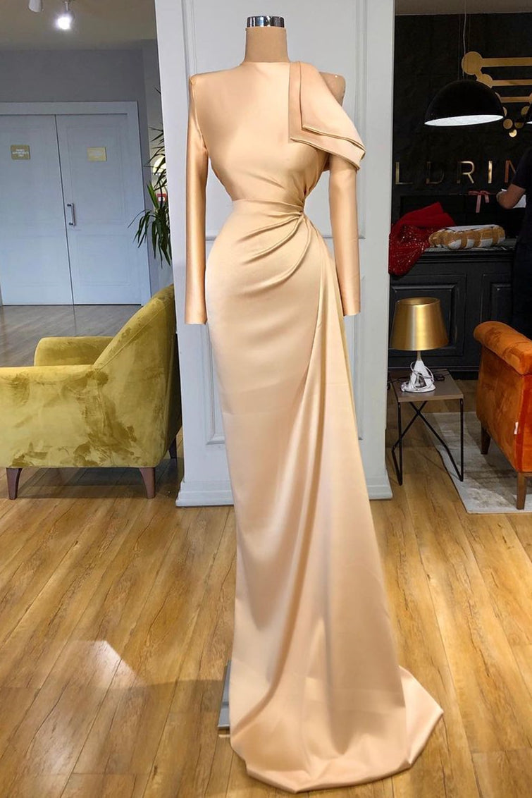 Modest Long Sleeves Ruched Mermaid Prom Dresses With Cool Shoudler Main image