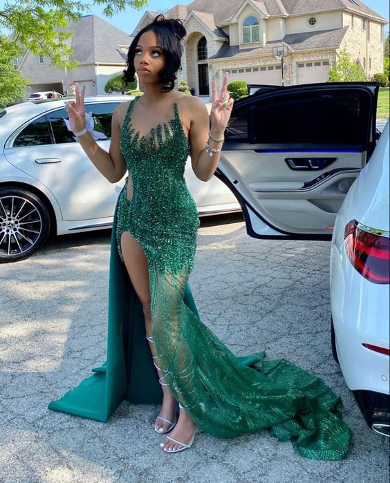 Modest Mermaid Black Girl Sequin Prom Dress 22Th Birthday Outfits Main image