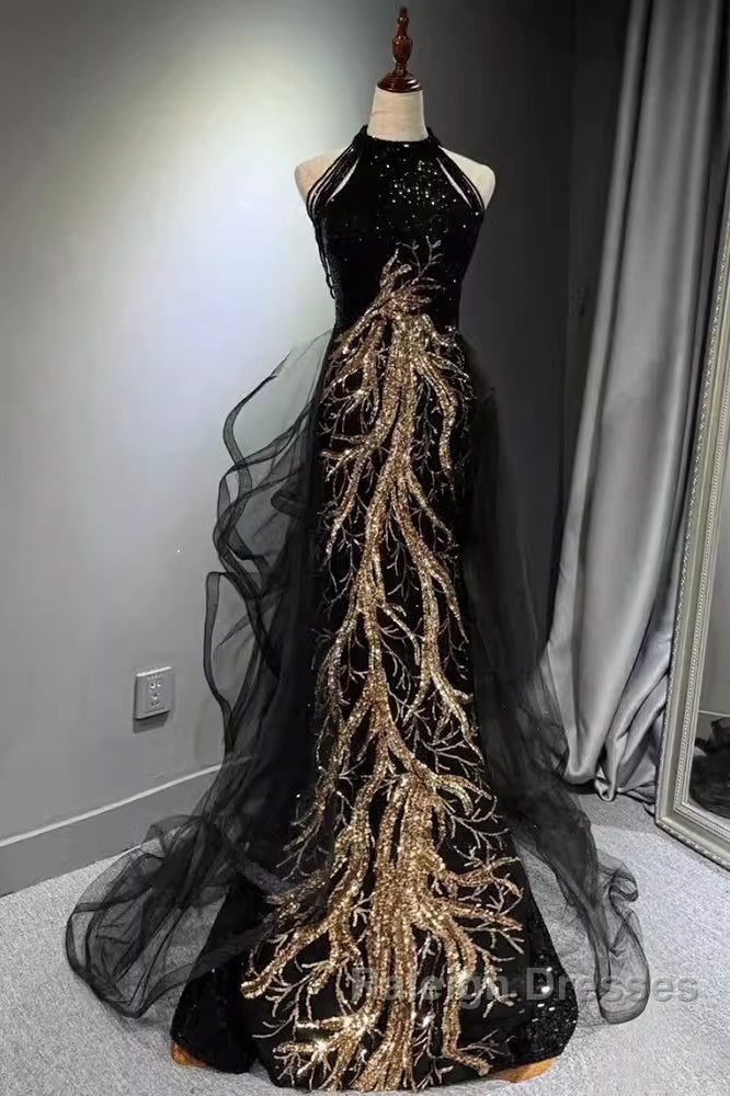 Modest Mermaid Halter Long Black Prom Dress Secondary image