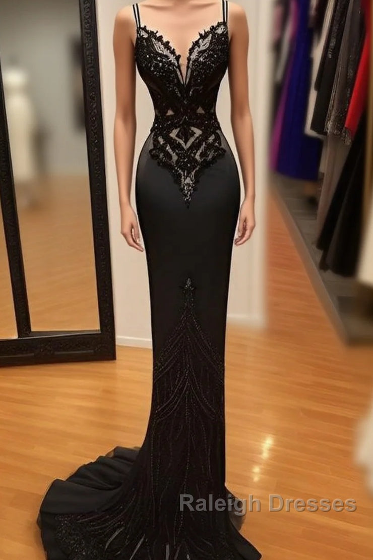 Modest Mermaid Lace Black Prom Dresses Long Prom Dress Main image