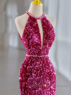 Modest Mermaid Long Sleeveless Sequin Prom Dress