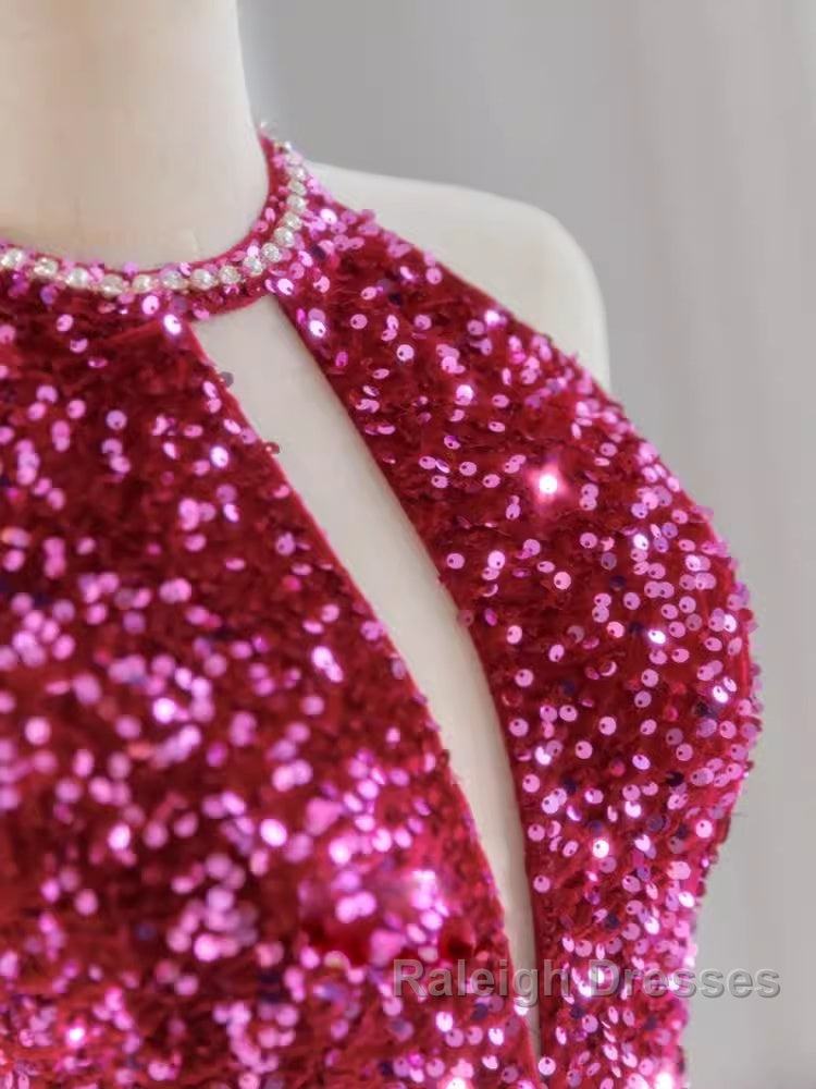 Modest Mermaid Long Sleeveless Sequin Prom Dress