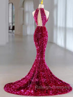 Modest Mermaid Long Sleeveless Sequin Prom Dress