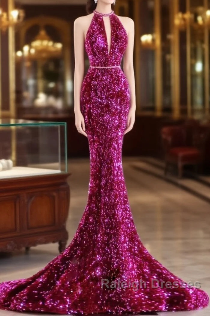 Modest Mermaid Long Sleeveless Sequin Prom Dress Main image