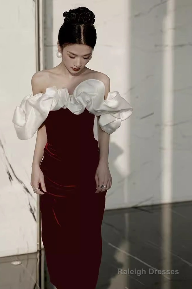 Modest Mermaid Off The Shoulder Long Red Satin Prom Dresses