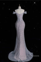 Modest Mermaid Off The Shoulder Sequin Prom Dress Long Prom Graduation Prom Dresseses