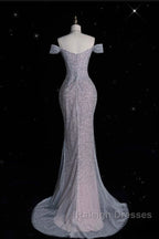 Modest Mermaid Off The Shoulder Sequin Long Prom Dresses Formal Graduation Party Dress Evening Dress