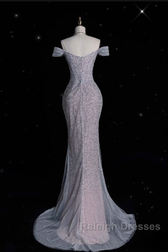 Modest Mermaid Off The Shoulder Sequin Long Prom Dresses Formal Graduation Party Dress Evening Dress