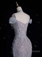 Modest Mermaid Off The Shoulder Sequin Long Prom Dresses Formal Graduation Party Dress Evening Dress