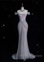 Modest Mermaid Off The Shoulder Sequin Prom Dress Long Prom Graduation Prom Dresseses