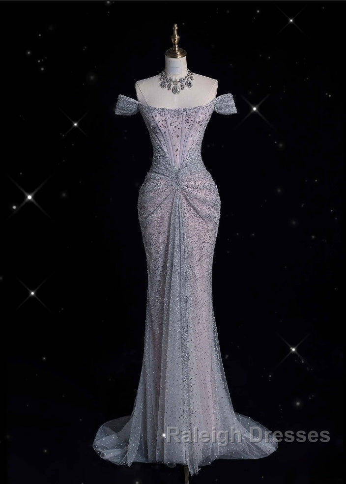 Modest Mermaid Off The Shoulder Sequin Prom Dress Long Prom Graduation Prom Dresseses