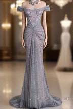 Modest Mermaid Off The Shoulder Sequin Prom Dress Long Prom Graduation Prom Dresseses