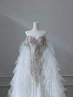 Modest Mermaid Off The Shoulder White Tulle Long Wedding Dress Brides Dresses