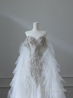 Modest Mermaid Off The Shoulder White Tulle Long Wedding Dresses Brides Dress