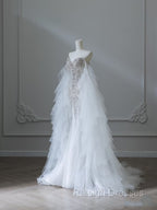 Modest Mermaid Off The Shoulder White Tulle Long Wedding Dresses Brides Dress