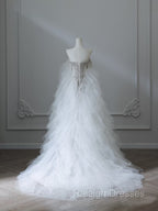 Modest Mermaid Off The Shoulder White Tulle Long Wedding Dress Brides Dresses Ss3843