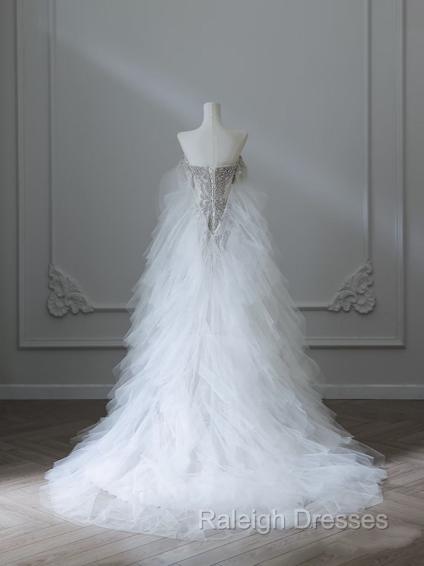 Modest Mermaid Off The Shoulder White Tulle Long Wedding Dress Brides Dresses Ss3843