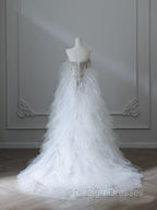 Modest Mermaid Off The Shoulder White Tulle Long Wedding Dresses Brides Dress Ss3843