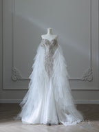 Modest Mermaid Off The Shoulder White Tulle Long Wedding Dress Brides Dresses Ss3843