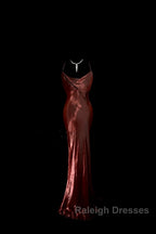 Modest Mermaid Spaghetti Straps Burgundy Prom Dress Ruffle Long Party Dress