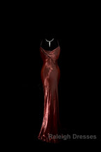 Modest Mermaid Spaghetti Straps Burgundy Prom Dresses Ruffle Long Prom Dresses