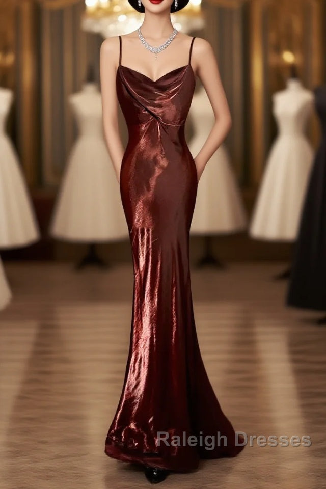 Modest Mermaid Spaghetti Straps Burgundy Prom Dresses Ruffle Long Prom Dresses Main image