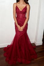 Modest Mermaid Spaghetti Straps Burgundy Sequin Prom Gowns 23Rd Birthday Dresses Prom Dress 20Th Birthday Outfits