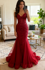 Modest Mermaid Spaghetti Straps Burgundy Sequin Prom Gowns 23Rd Birthday Dresses Prom Dress 20Th Birthday Outfits