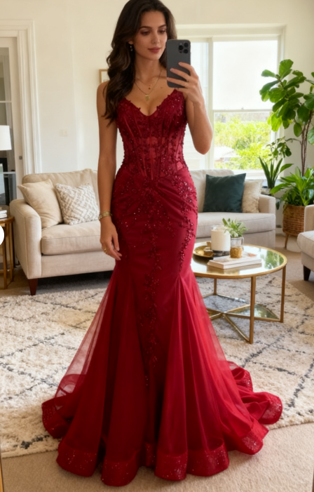 Modest Mermaid Spaghetti Straps Burgundy Sequin Prom Gowns 23Rd Birthday Dresses Prom Dress 20Th Birthday Outfits