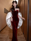 Modest Mermaid Strapless Burgundy Long Prom Dress