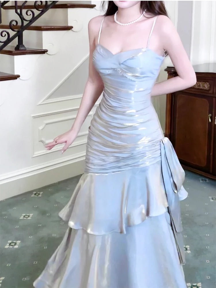 Modest Mermaid Spaghetti Straps Prom Dress Long Birthday Prom Dresses Prom Gown
