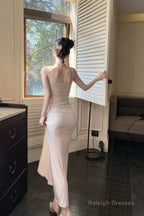 Modest Mermaid Spaghetti Straps Pink Ankle Length Evening Dress Prom Dresses